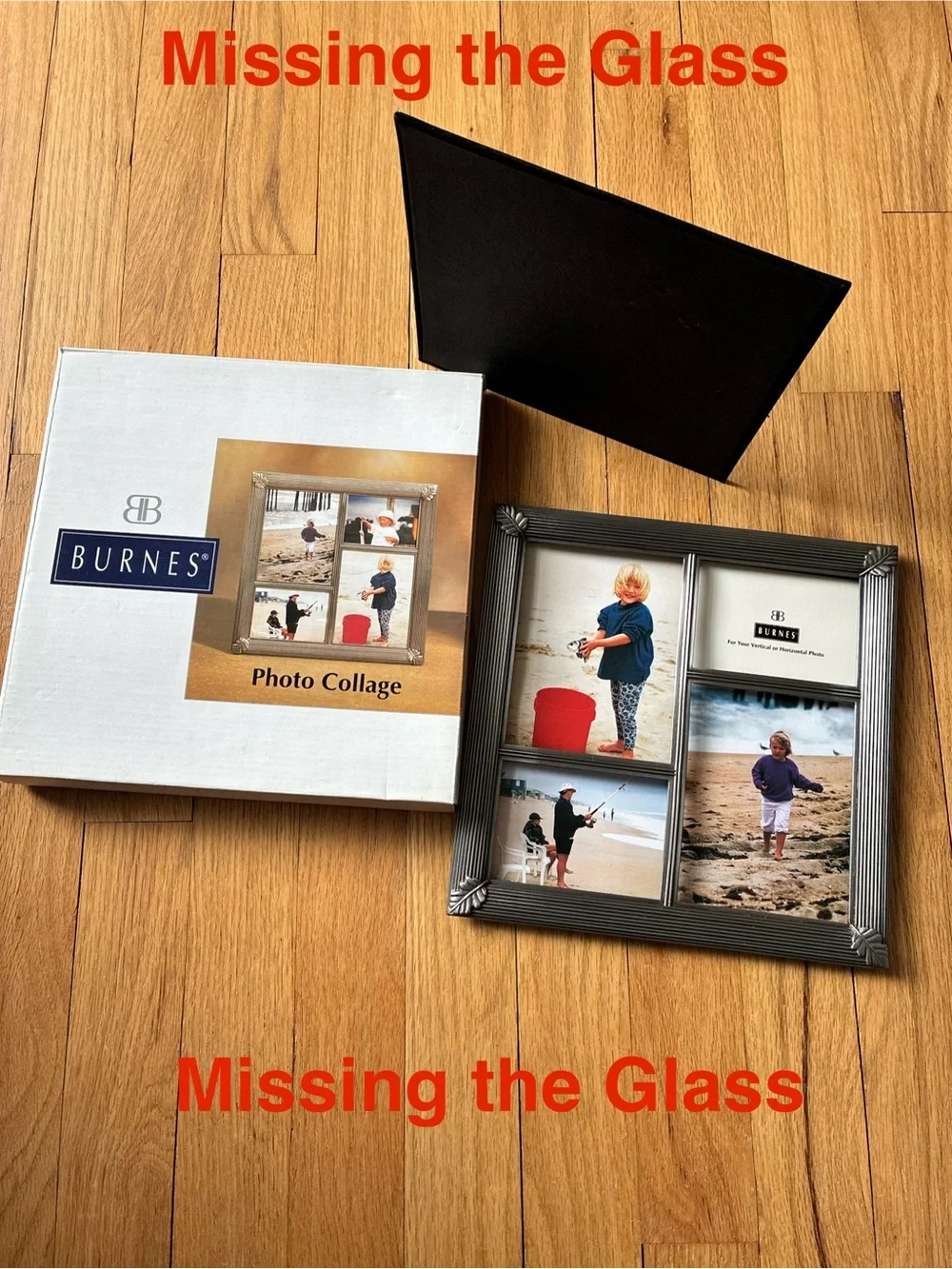 NIB Burnes®️Photo Collage Frame, Silver tone metal, 9x9 in.  MISSING GLASS